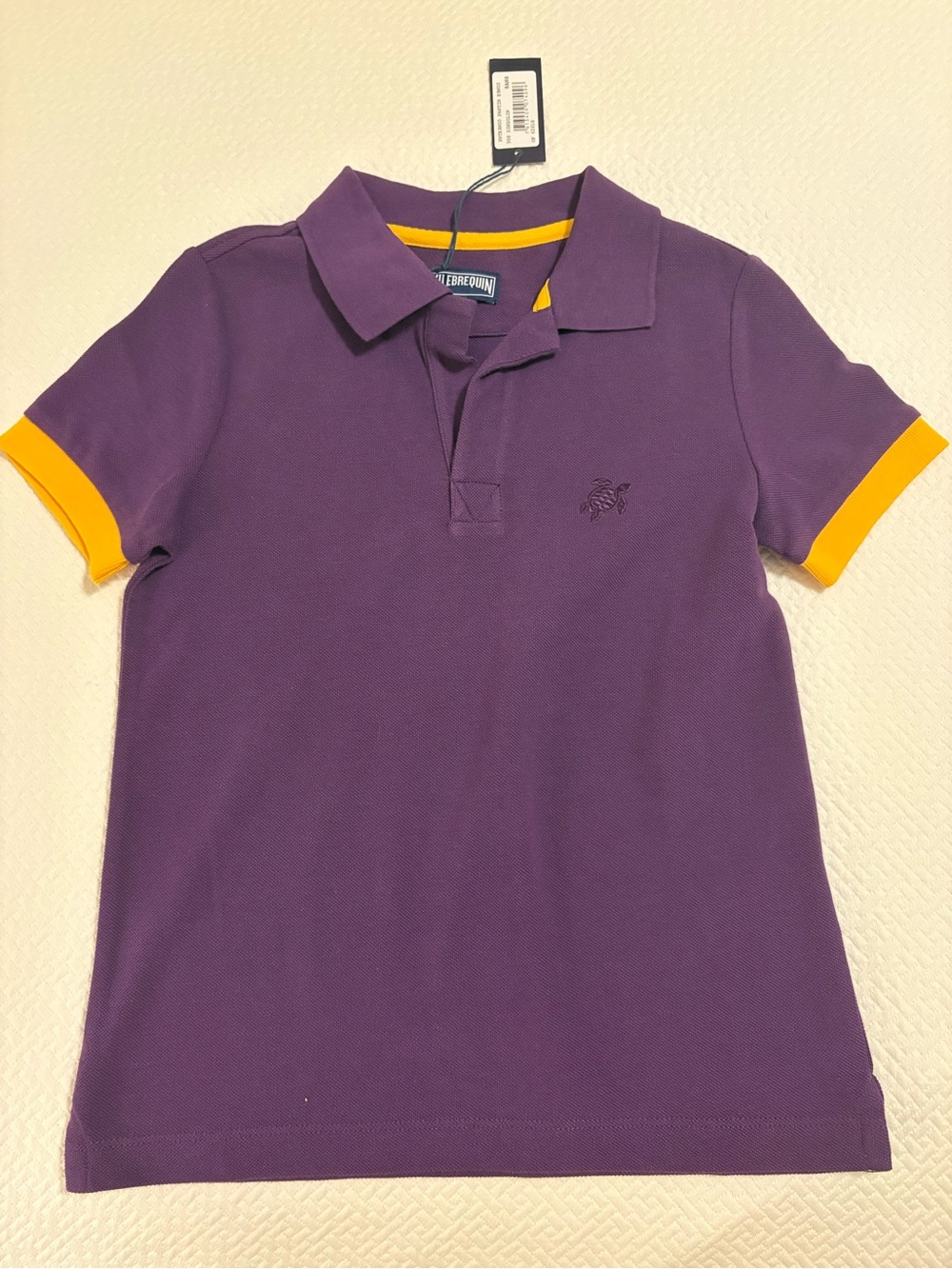 Kids Purple Polo Shirt with Yellow Trim